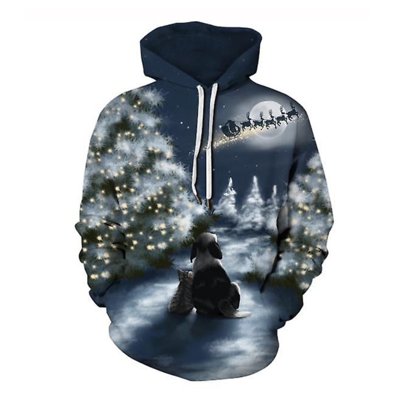 Men’s Hoodie Christmas Bear Realistic Digital Print Pullover Women’s Long Sleeve Jacket Sweatshirt