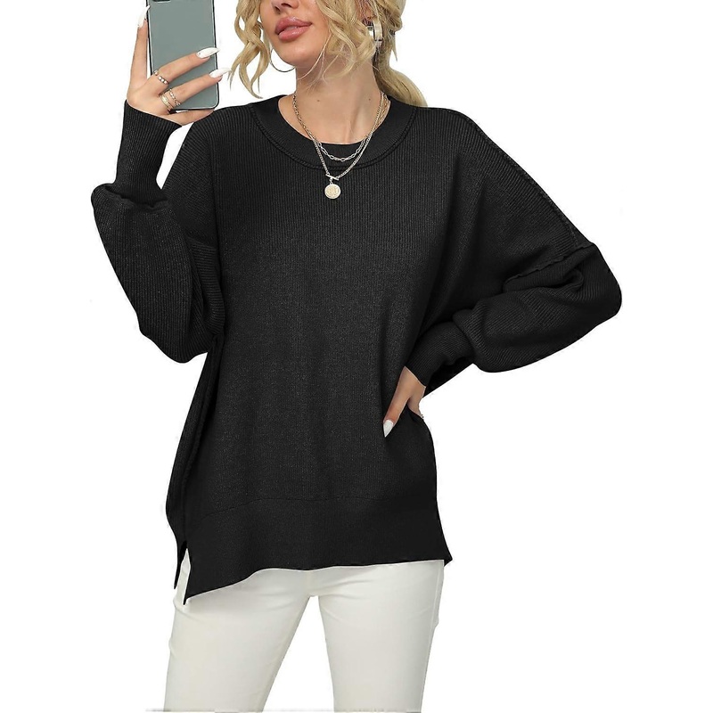 Women’s Crewneck Batwing Sleeve Oversized Ribbed Knit Pullover Sweater Top