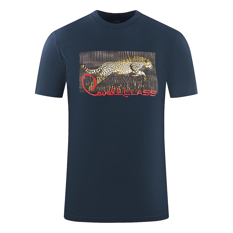 Cavalli Class Boxed Leopard Logo Navy Blue T-Shirt