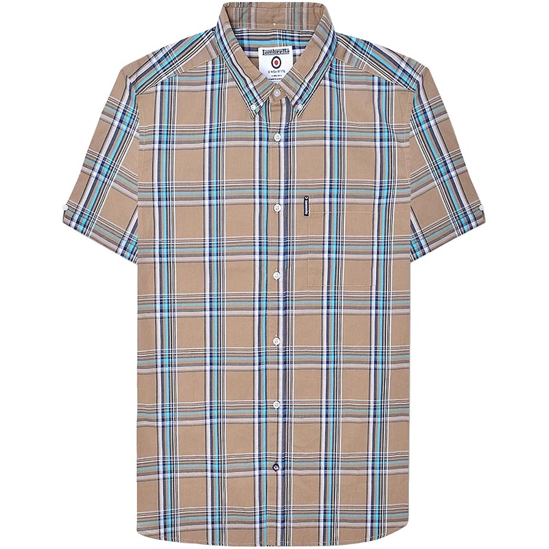 Lambretta Mens Short Sleeve Button Front Cotton Check Shirt