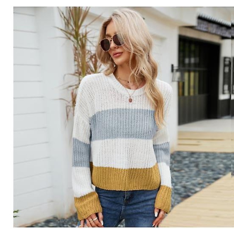 Loose Women’s Clothing 2023 Autumn And Winter Fashion Casual Pullover Knitted Sweater New Arrival Striped Color Matching Knitted Top Women’s Shorts Lo