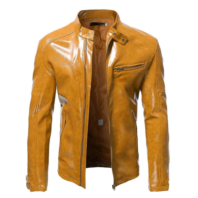 Men’s  Leather Blazer Jacket Lightweight Long Sleeve Pullover Waterproof A7Yellow XL