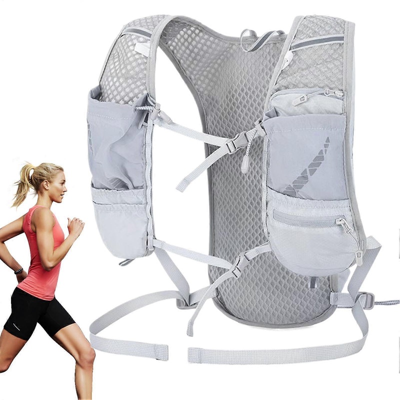 Running vests for women, hydration backpacks for cycling, adjustable chest straps, gray workout running vests with multiple pockets A