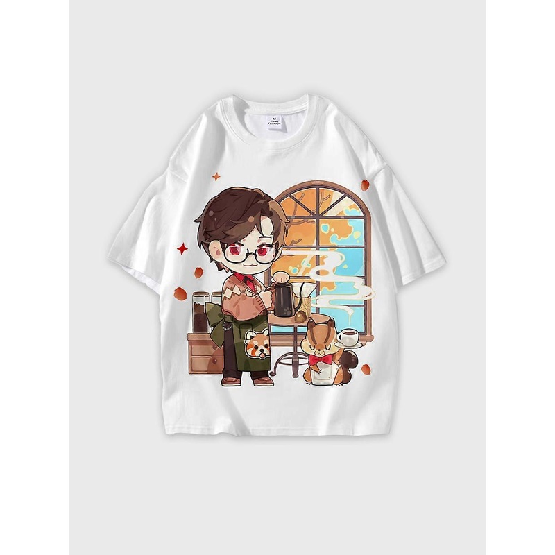 T-shirt round neck book Role Pattern loose short sleeve O345
