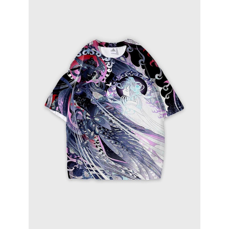 T-Shirt Round Neck, Loose Short Sleeve Onmyoji Graphic Tee, Unisex Summer Casual Top V286