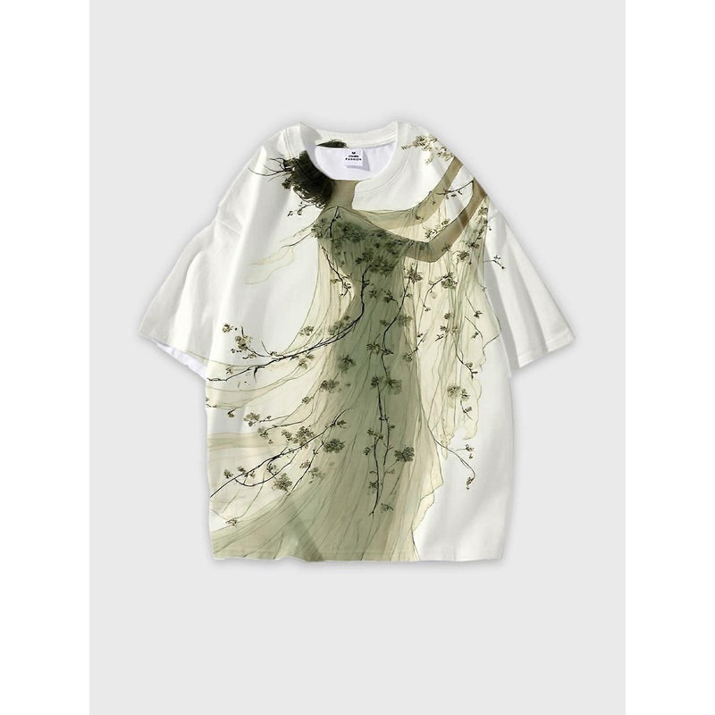 T-Shirt Round Neck, Loose Short Sleeve Pattern Graphic Tee, Unisex Summer Casual Top V2429