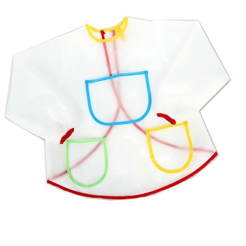 Waterproof longsleeved painting smock for boys and girls, practical painter’s apron with three large pockets to protect clothing while painting.