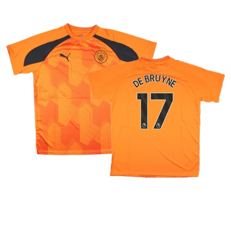 2023-2024 Man City Pre-Match Jersey (Orange) – Kids (DE BRUYNE 17)