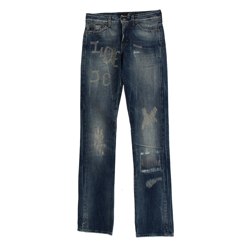 Blue Wash Torn Cotton Straight Fit Jeans