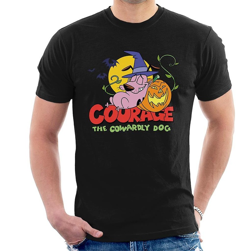 Courage The Cowardly Dog Halloween Leaning On Pumpkin Men’s T-Shirt