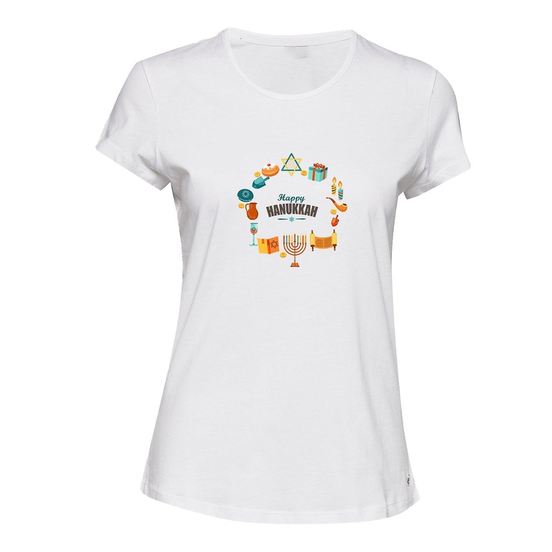 Happy Hanukkah Jewish Festival Judaism White Female Ladies Women T Shirt Tee Top