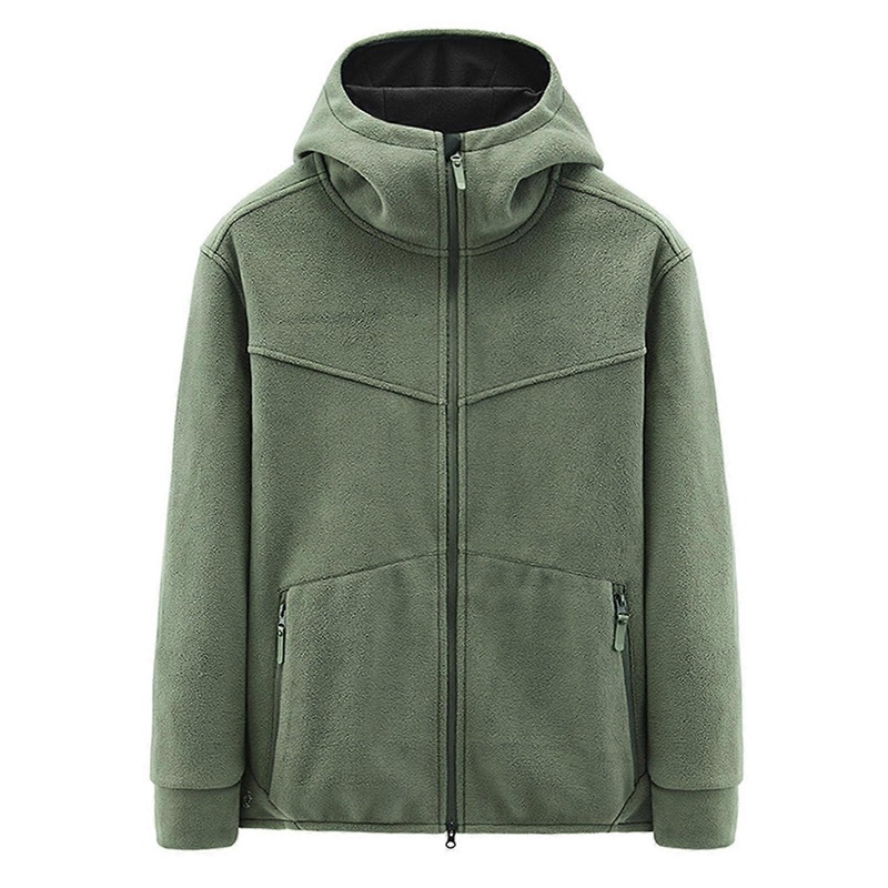 Men’s Teddy Fleece Plush Hooded Jacket with Zip, Casual Winter Military Outdoor Coat with Pockets, Warm Tactical Army Hoodie for Cold Weather, Size XL