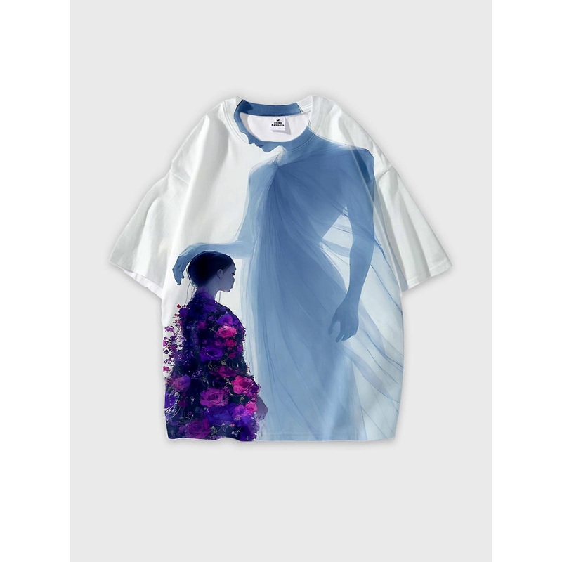 T-Shirt Short Sleeve Round Neck, Summer Casual Loose Graphic Tee, Unisex Pattern V2427