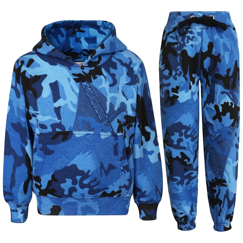 Unisex Camo Blue Sweat Hooded Tracksuit