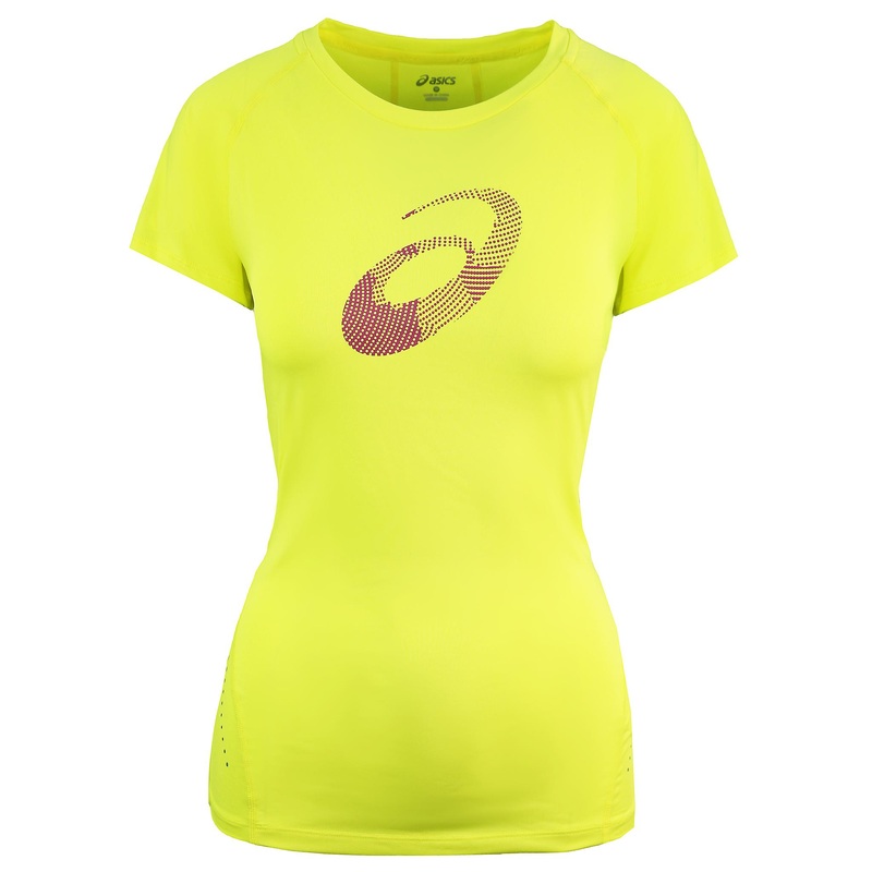 Asics Motion Dry Graphic Top Short Sleeve Yellow Womens Running Top 121644 0393