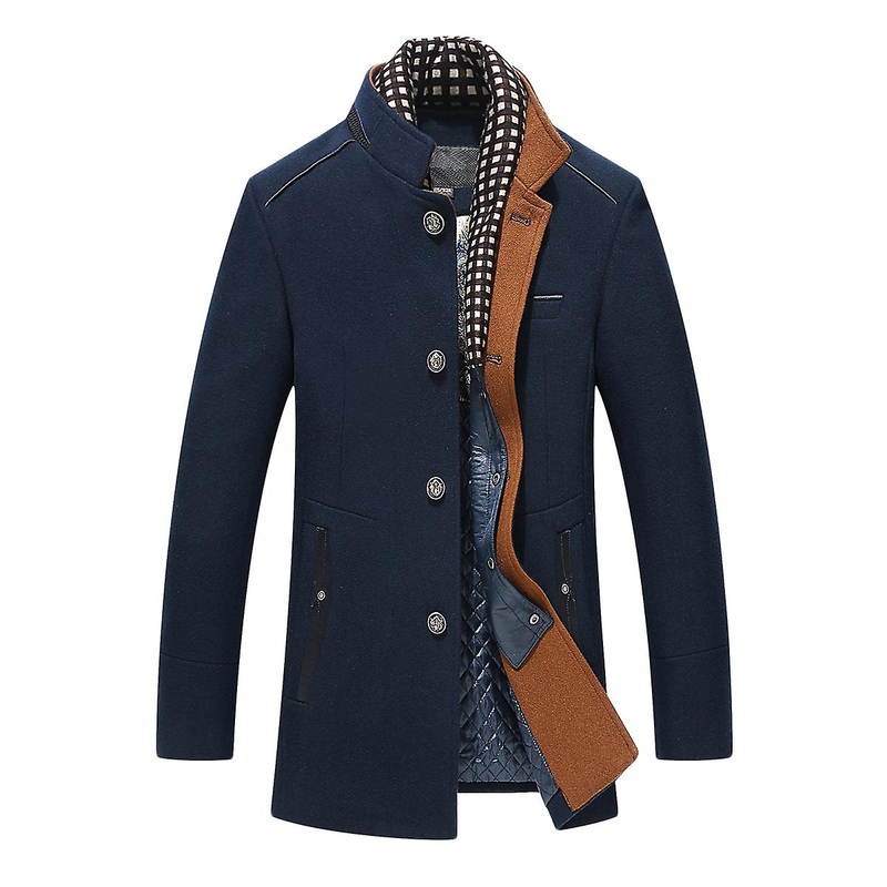 Cloudstyle Men’s Casual Woolen Thermal Coat With Detachable Scarf