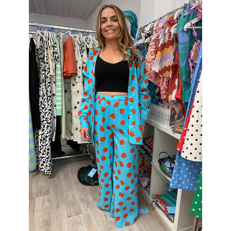 Compania Fantastica Beach Oversized blue polka dot shirt