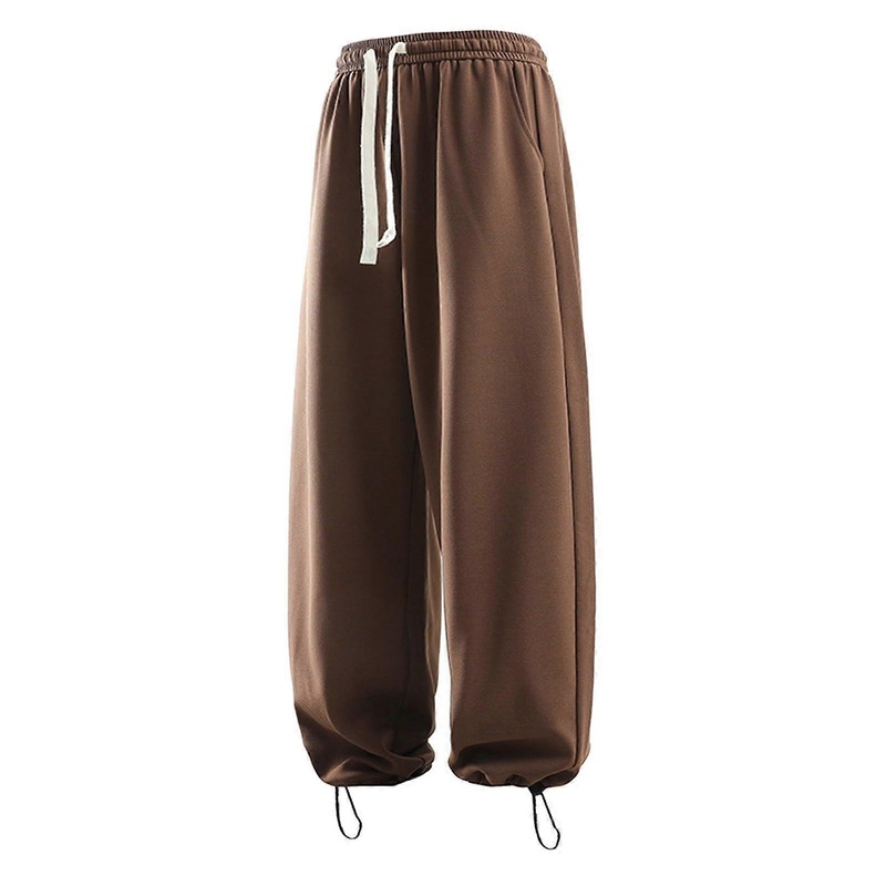 Men’s Long Baggy Sweatpants Wide Leg Jogging Bottoms Chino Trousers Brown
