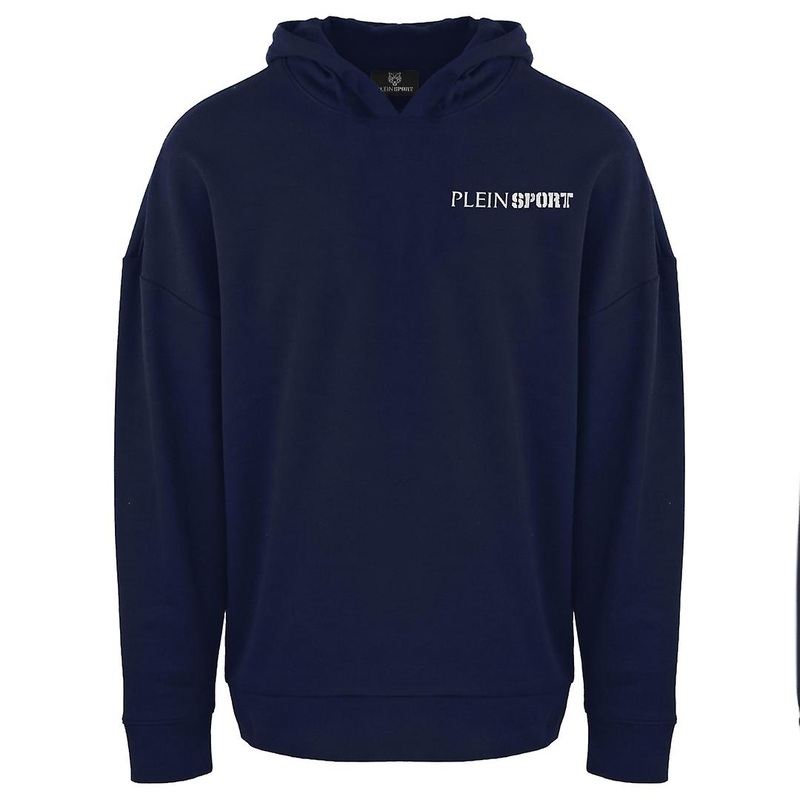 Plein Sport Block Logo On Chest Navy Blue Hoodie