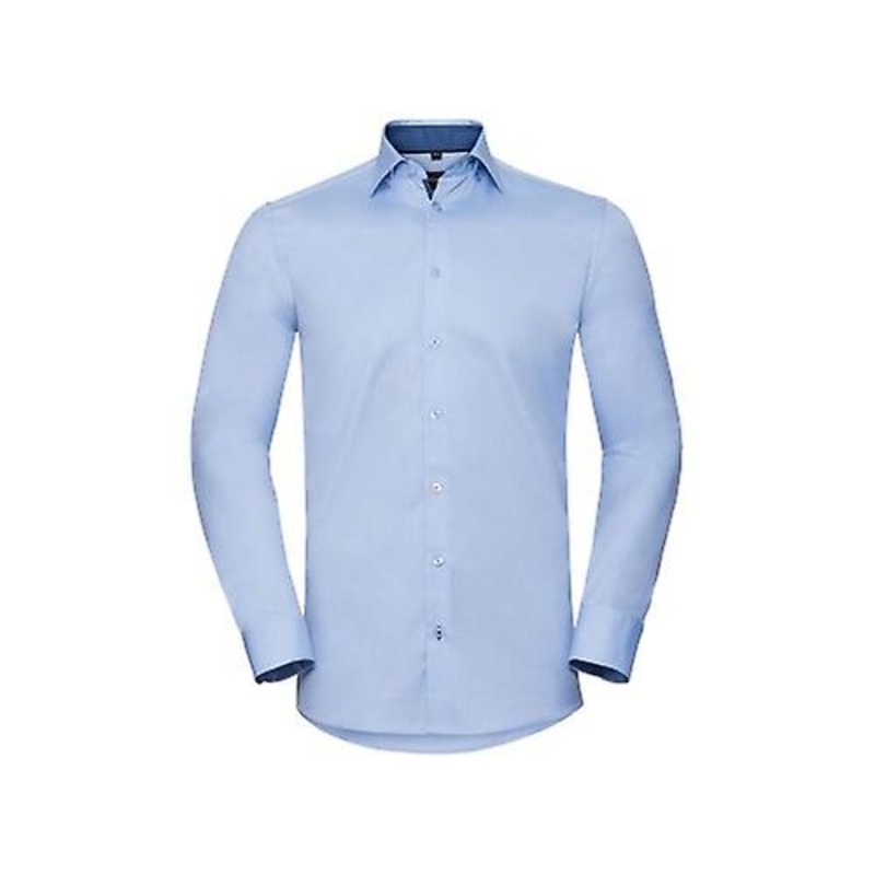 Russell Mens Contrast Herringbone Stitch Tailored Long-Sleeved Formal Shirt