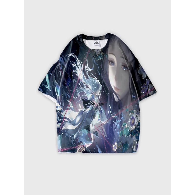 T-Shirt Round Neck, Loose Short Sleeve Onmyoji Graphic Tee, Unisex Summer Casual Top V1631