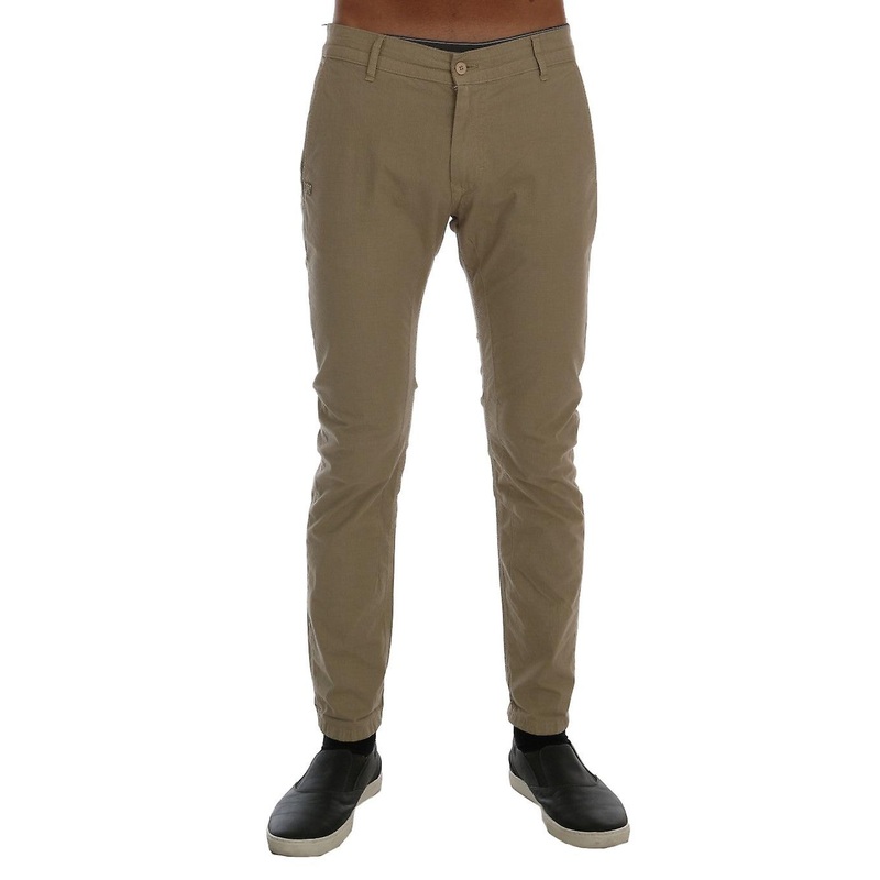 Beige Cotton Stretch Slim Fit Chinos