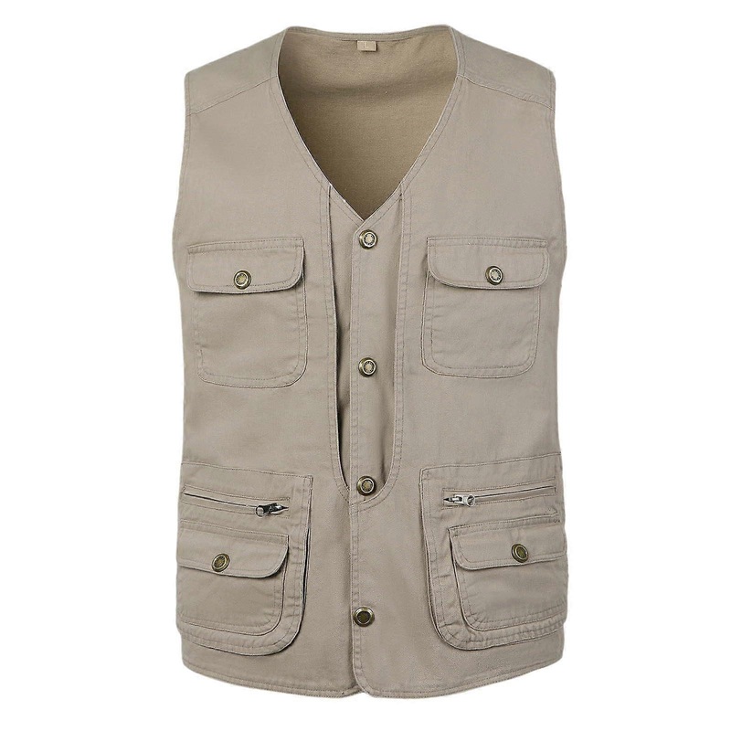 Outdoor Men’s Vest Summer Fishing Camping Lightweight Breathable Sleeveless Jacket Khaki 3XL