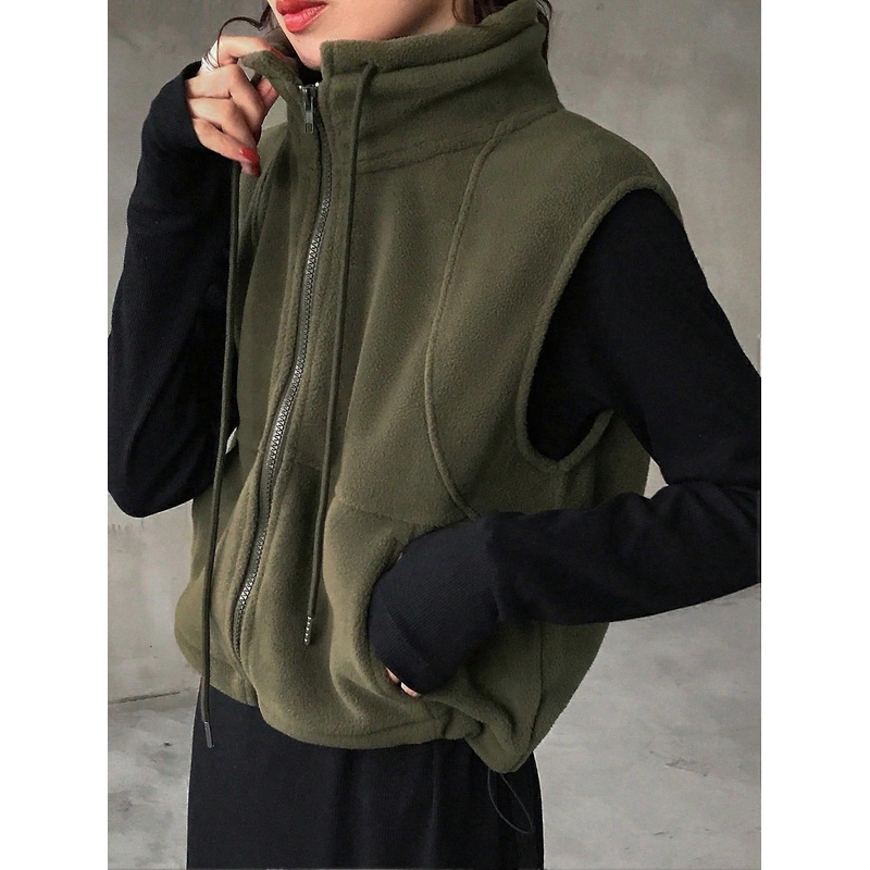 Women’s Casual Basic Fleece Zip-Up Vest Jacket