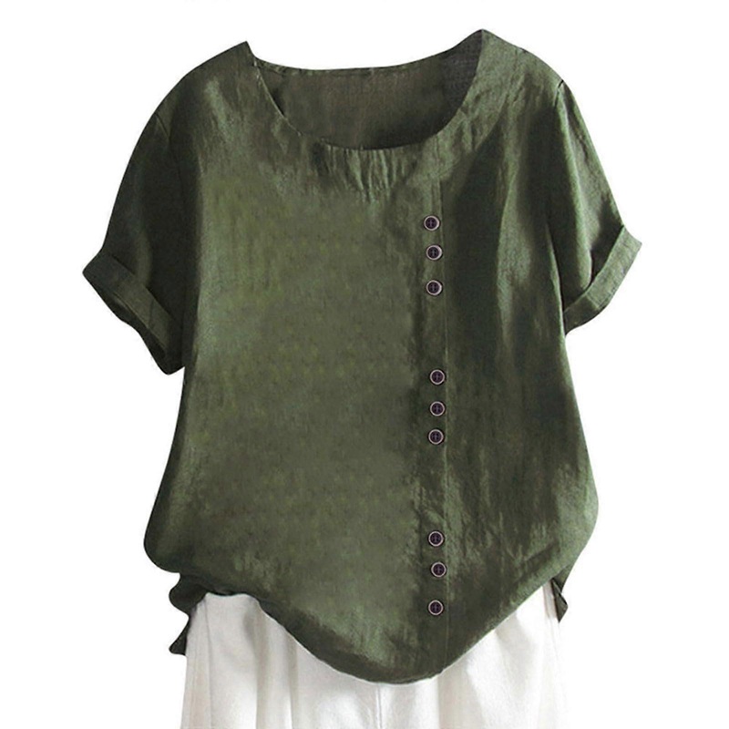 Women Shirts Model Gn1 Size XL Cotton Linen Summer Casual Boho Floral Short Sleeve Oversized Tunic Top