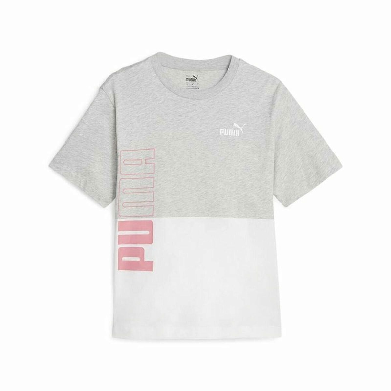 Womens Short Sleeve T-Shirt Puma Power Colorblock White Grey