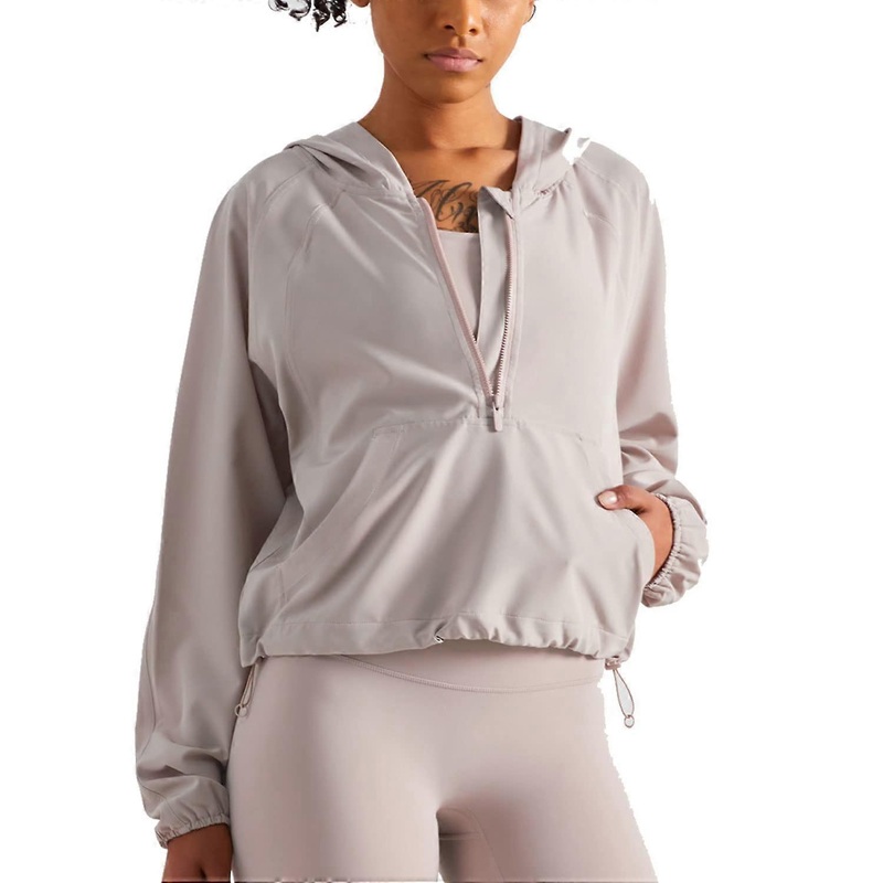 Workout Jacket for Women, Cropped Athletic Gym Running Hoodie, Half Zip Pullover UPF 50+
