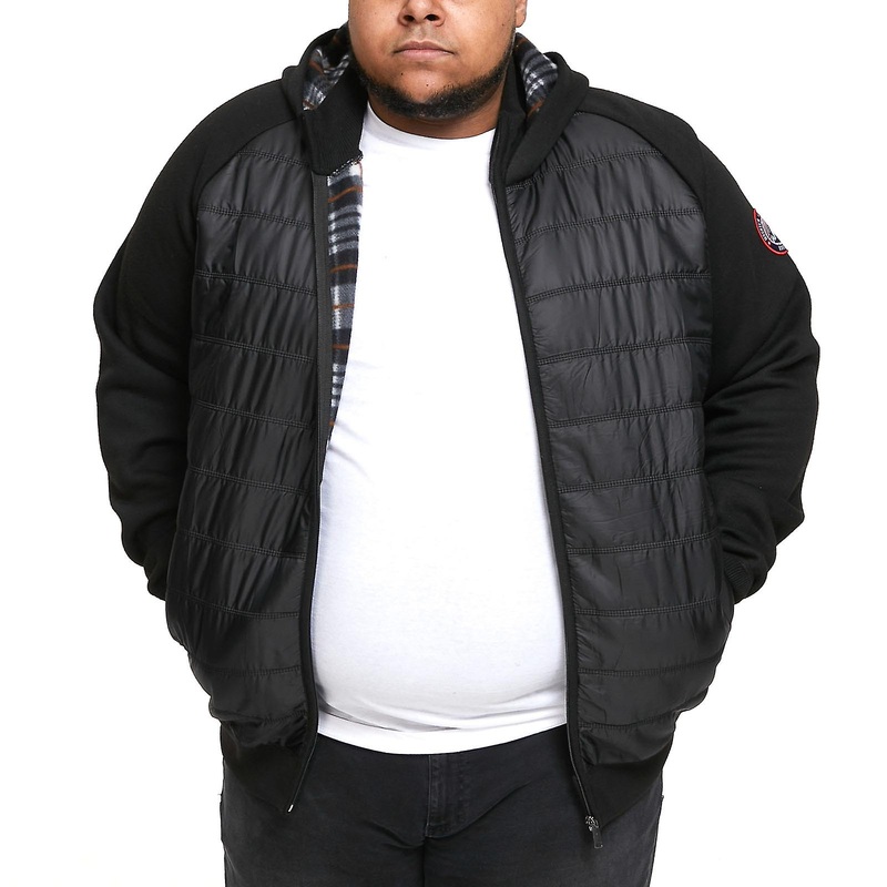 D555 Mens Neo Big Tall King Size Raglan Fleece Lined Quilted Jacket – Black