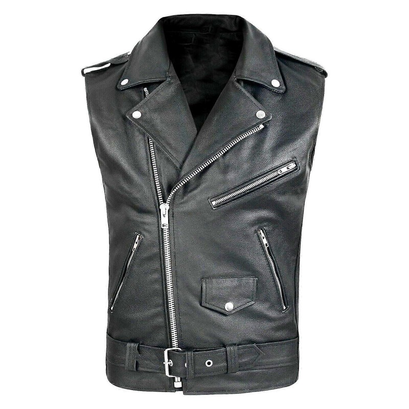 Leather Vest For Men Oversized Black Vintage Club Biker Lace-Up Motorcycle XXL