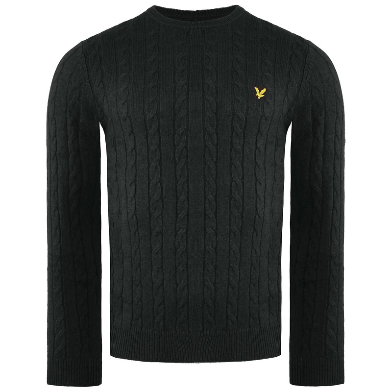 Lyle & Scott Long Sleeve Navy Green Mens Cable Knitted Jumper KN732V Z615