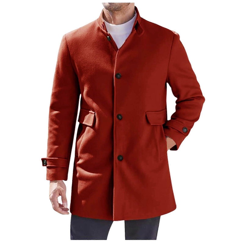 Men’s Slim Fit Wool Coat Autumn Trenchcoat Lightweight Transition Coat Comfortable Jacket Short Coat Business Overcoat Solid Color Cotton Coat Red XXL