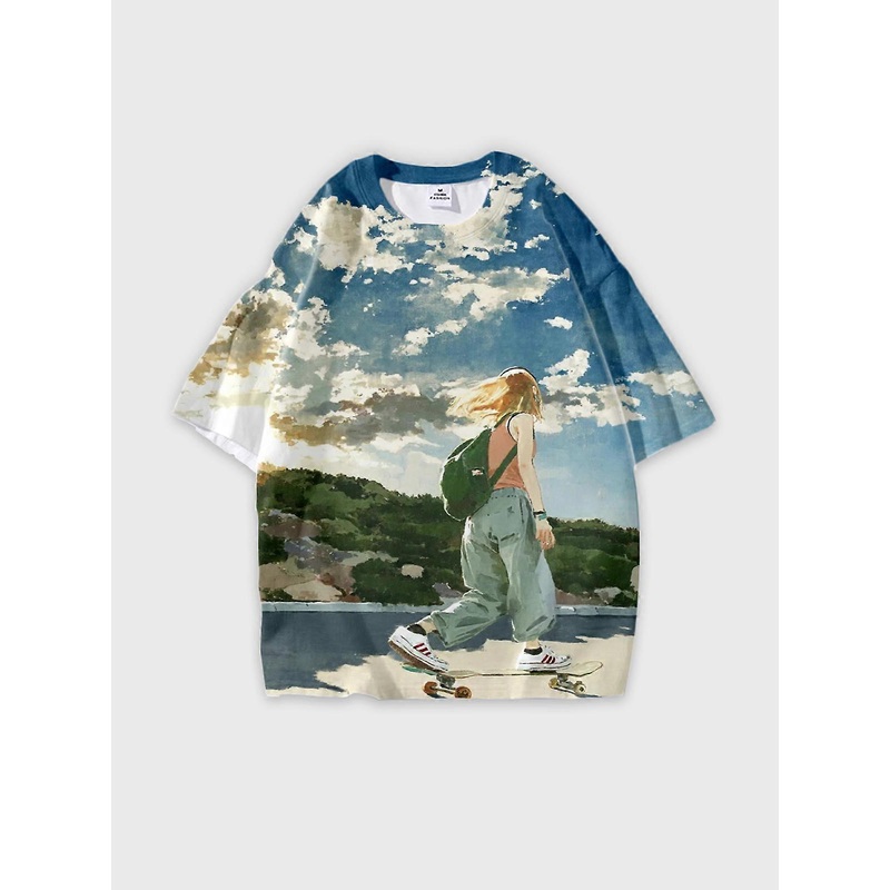 T-Shirt Short Sleeve Round Neck, Summer Casual Loose Graphic Tee, Unisex Pattern W158