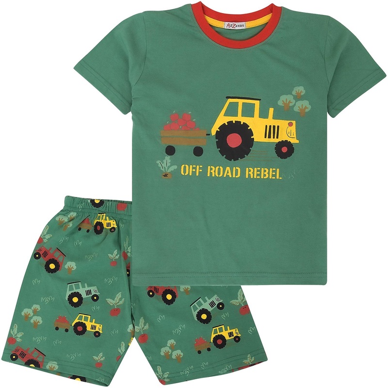 Unisex Tractor Print Green Pyjama Set