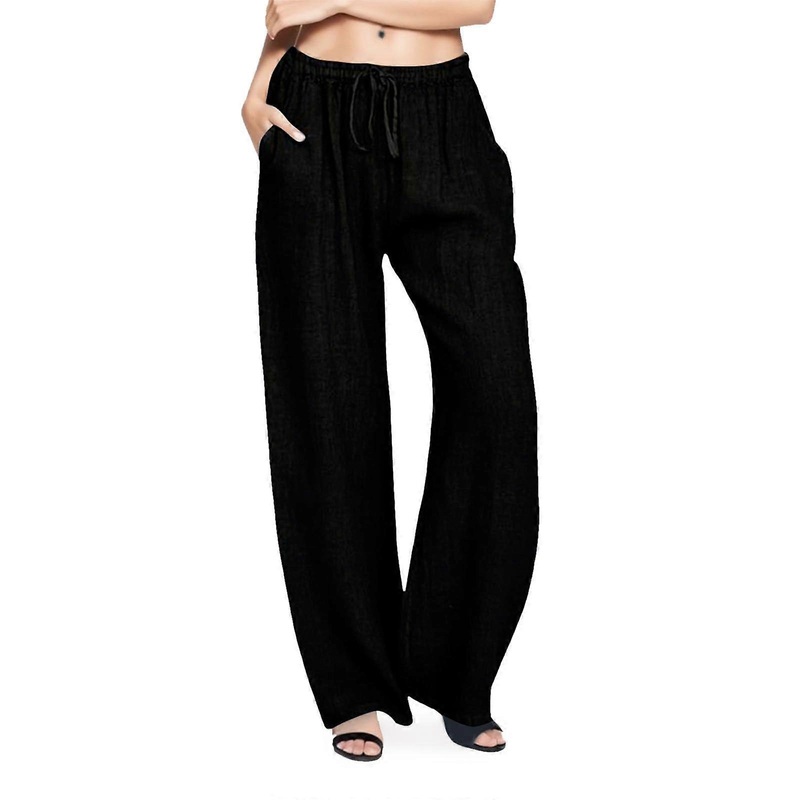Waist Summer Pants Women Light Black Plus Size Muslin Pants Long Loose Wide Leg Casual Palazzo Pants with Pockets A01 Black 3XL