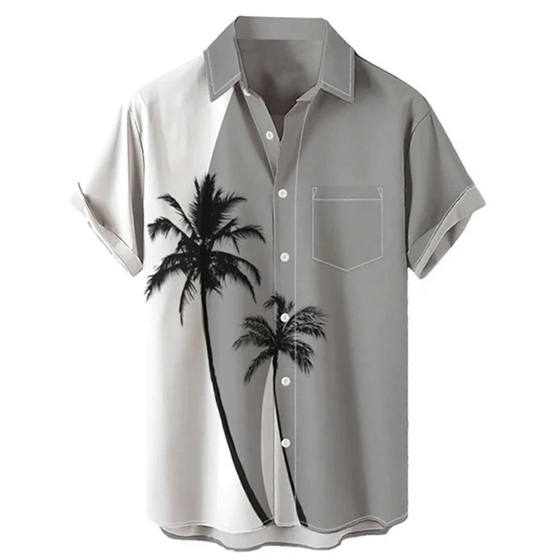 Hawaiian Shirt Men Coconut Tree Print Short Sleeve Casual Beach Shirt