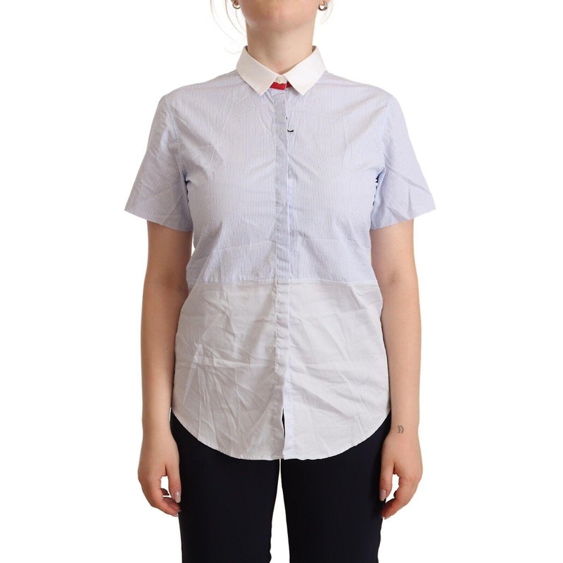 Light Blue Cotton Short Sleeves Collared Polo Top