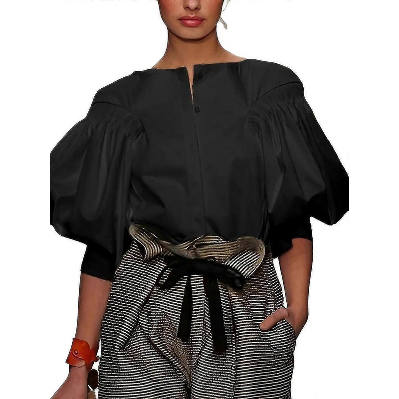 Women”s Puff Sleeves Buttoned Blouse Half Sleeve Casual Office Elegant Shirts Tops