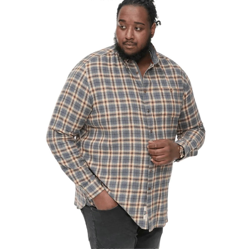 D555 Mens Scarpa Big Tall Plus SizeLong Sleeve Chest Pocket Check Shirt