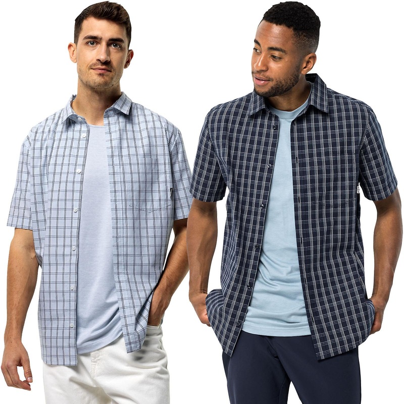 Jack Wolfskin Mens Hot Springs Short Sleeve Casual Cotton Check Shirt