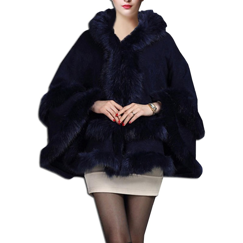 Kaxidy Women Outwear Winter Overcoat Coat Faux Fur Worsted Cloak