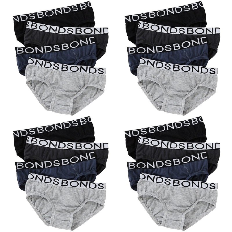 16X Bonds Boys Briefs Kids Undies Underwear Jock Black Grey Uzw14a Bulk Assorted