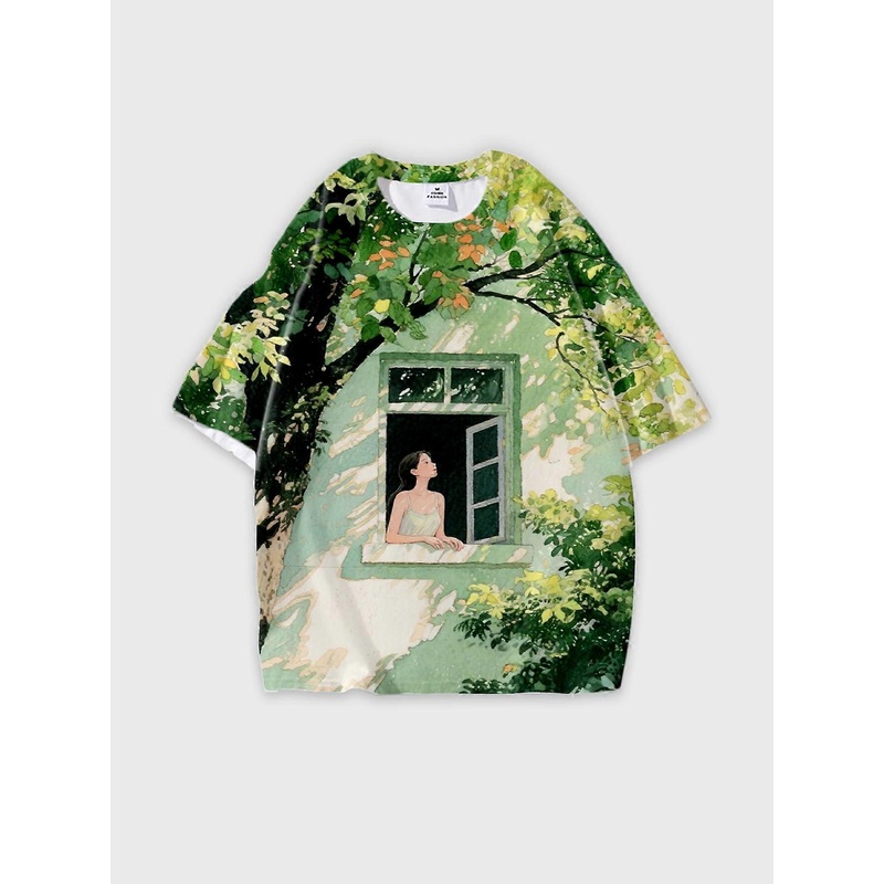 T-Shirt Round Neck, Loose Short Sleeve Pattern Graphic Tee, Unisex Summer Casual Top V1869
