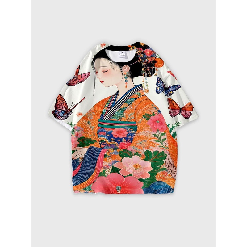 T-Shirt Round Neck, Loose Short Sleeve Pattern Graphic Tee, Unisex Summer Casual Top V2748