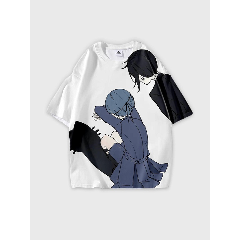 T-Shirt Short Sleeve Round Neck, Summer Casual Loose Graphic Tee, Unisex Black Butler U837