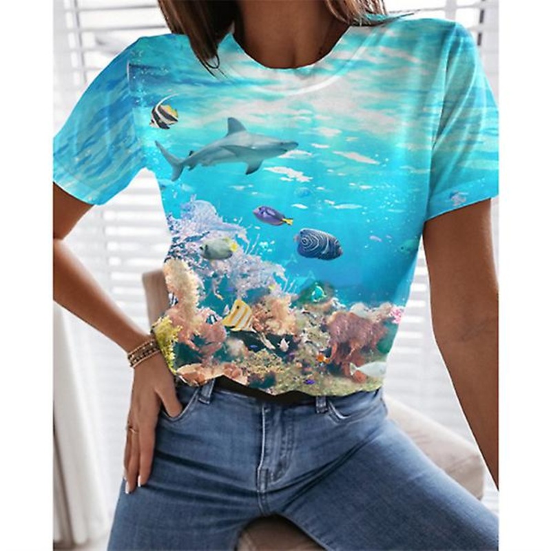 2022 Summer New Brand Women’s Clothing 3d Printing Short Sleeve Soft Casual Trend Top Polyester Material Oversized T-shirt