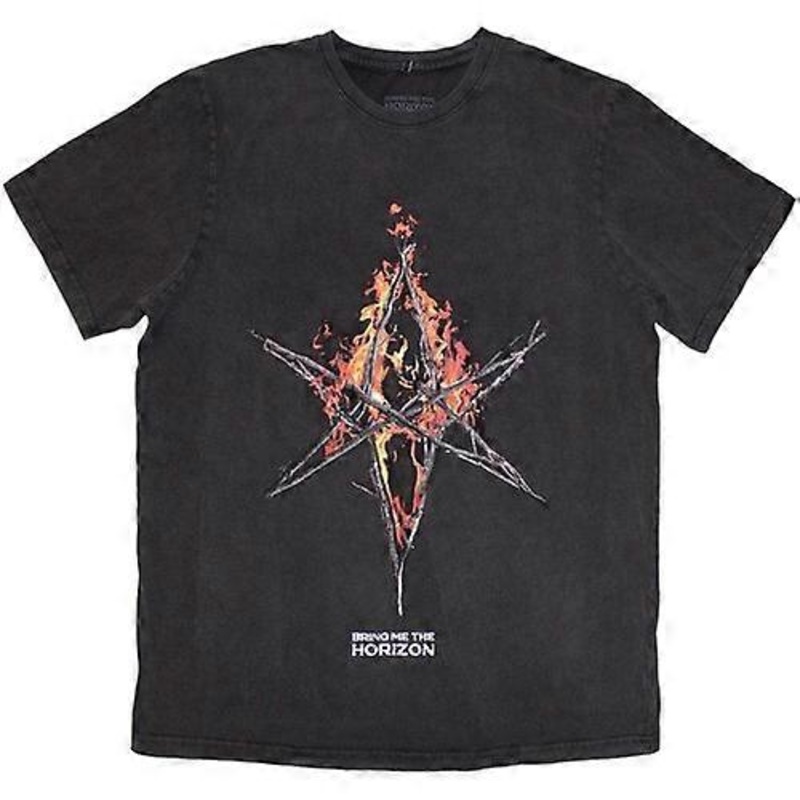 Bring Me The Horizon Unisex Adult Flame Hex & Text Logo Washed T-Shirt